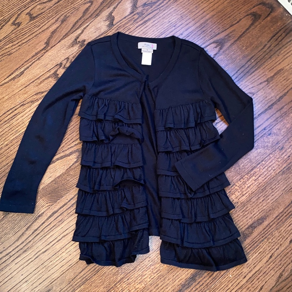 Florence Eiseman - Girls black long sleeve ruffled cardigan.